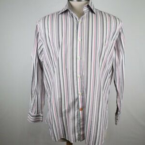 Thomas Dean Shirt Mens Large Business Casual Button Up Striped Long Sleeve‎